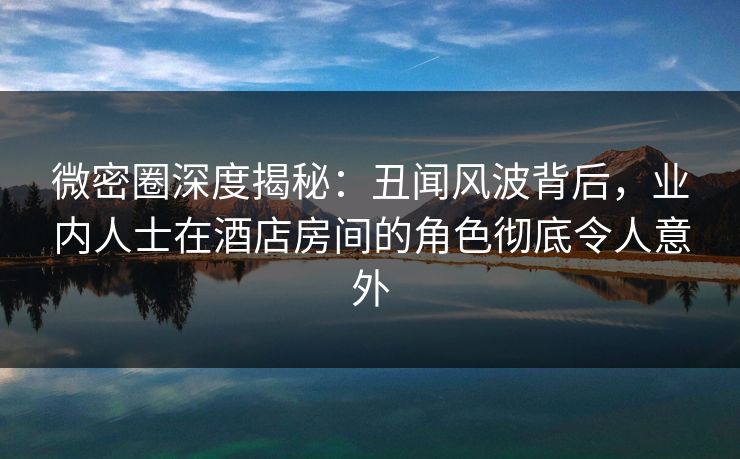 微密圈深度揭秘：丑闻风波背后，业内人士在酒店房间的角色彻底令人意外